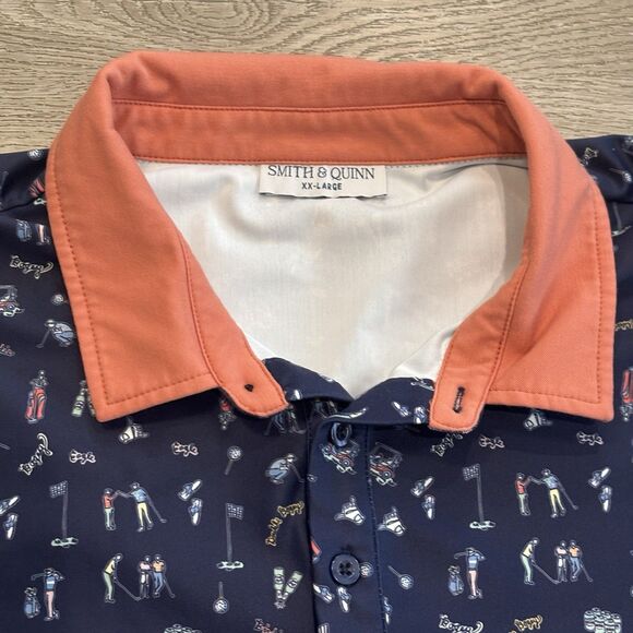 Smith & Quinn Polo Shirt Mens XXL Bogeys All Over Print Pattern Blue Graphic - Picture 2 of 7
